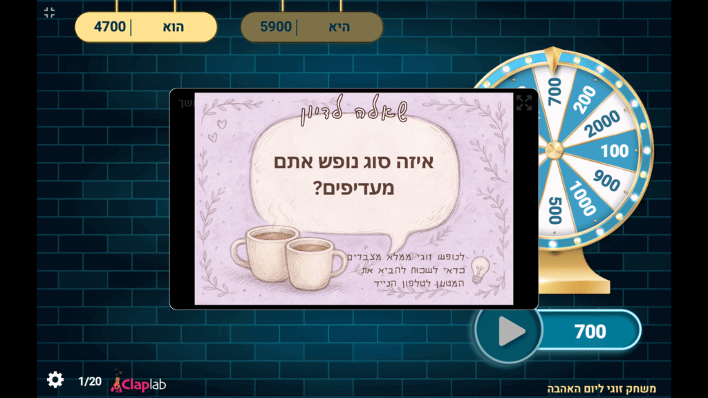 דוגמת קלף דיון במשחק זוגי ליום האהבה
