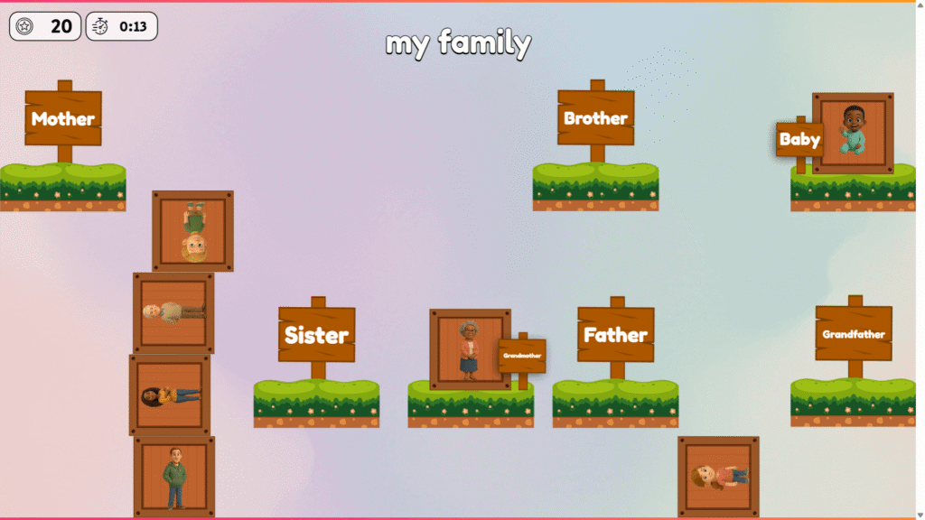 משחק התאמת ארגזים ללימוד אנגלית